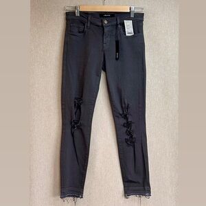 NWT J Brand Charcoal Gray Cropped Skinny Jeans w/ Raw Hem, Size 26